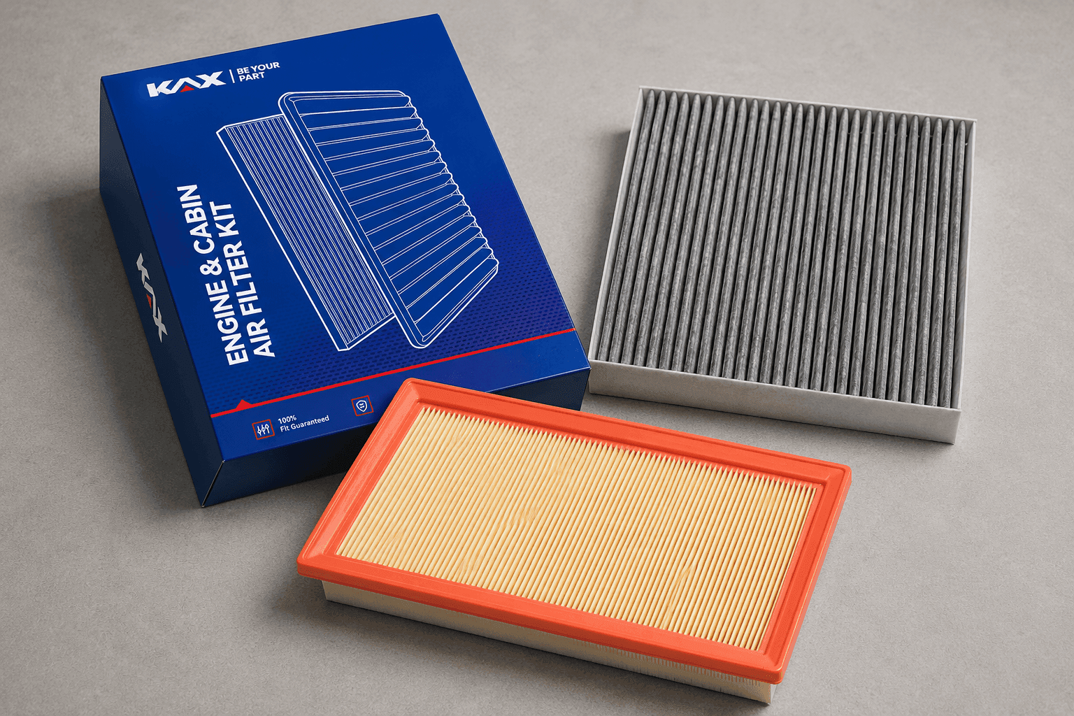 KAX Engine & Cabin Air Filter Kit with engine air filter and cabin air filter for improved vehicle airflow, engine protection, and cleaner cabin air.