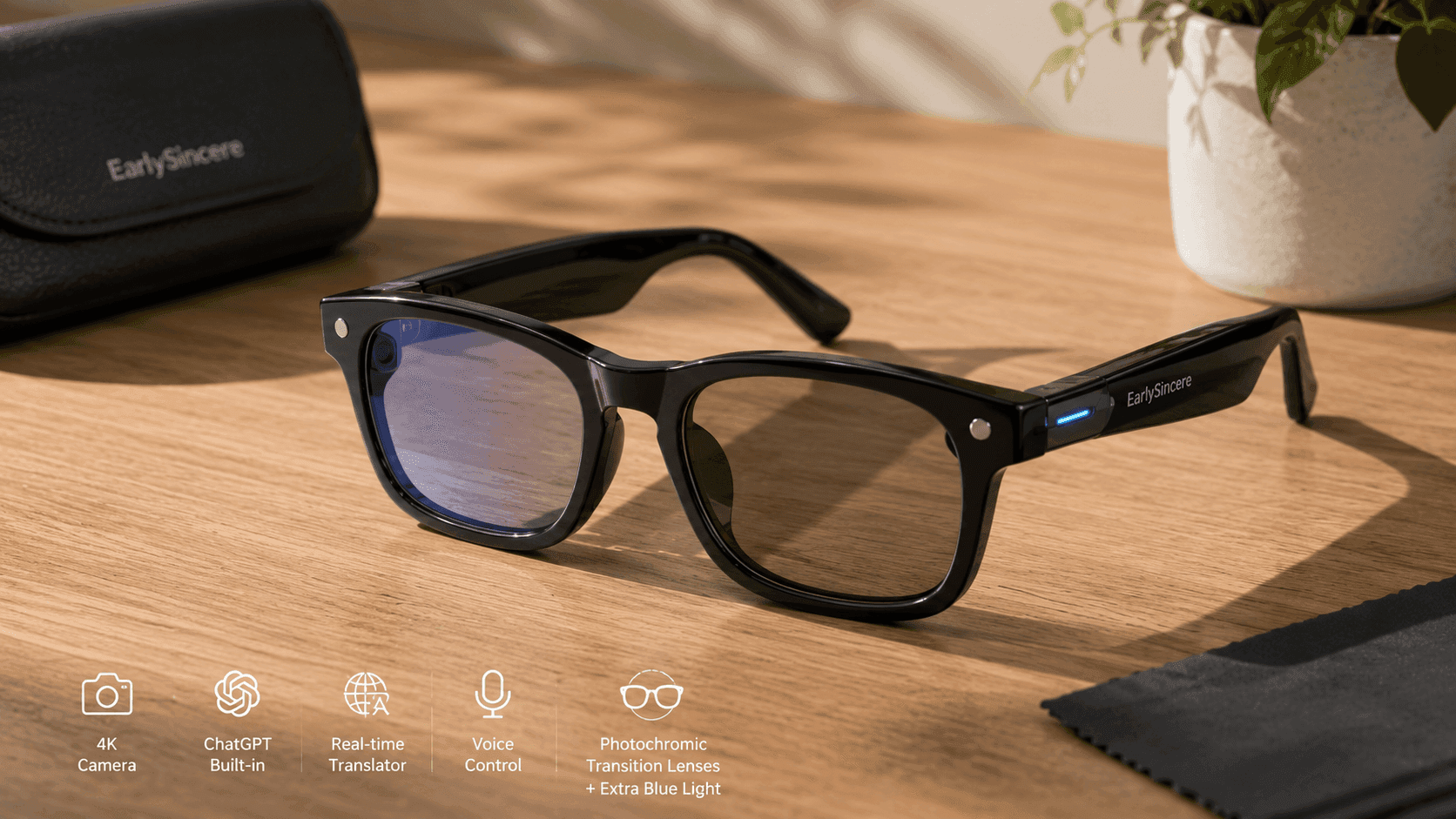 EarlySincere AI Smart Glasses wearable technology with Bluetooth audio and hands-free AI assistance